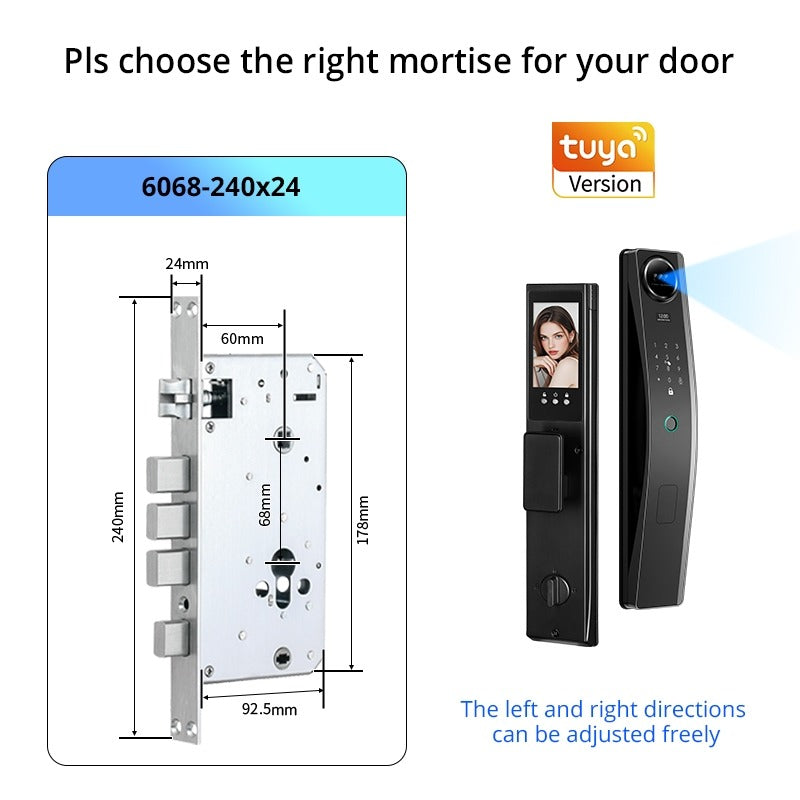 6 In 1 Tuya Smart Door Lock 3D Face Recognition Video Intercom Fully Auto Lock Pintu Rumah with Mechanical Deadlock APP Remote Unlock for Main Door