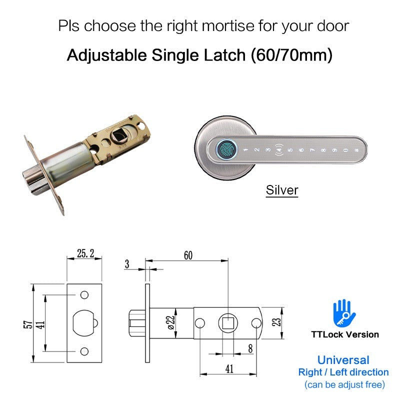 [No Drilling] 5 In 1 TTLOCK Digital Door Lock APP Remote Unlock Anti Theft Fingerprint Handle Password Smart Lock 60/70MM Single Latch For Bedroom Home Hotel