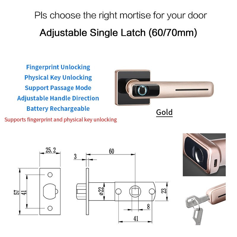 [No Drilling] 5 In 1 TTLOCK Digital Door Lock APP Remote Unlock Anti Theft Fingerprint Handle Password Smart Lock 60/70MM Single Latch For Bedroom Home Hotel