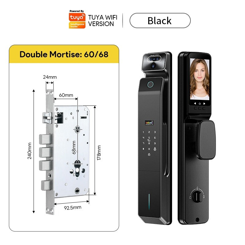[Palmprint Unlock] 7 In 1 Tuya Smart Door Lock with Security Camera Video Surveillance 3D Facial Recognition Fully Automatic Digital Lock Intercom Security Door Lock