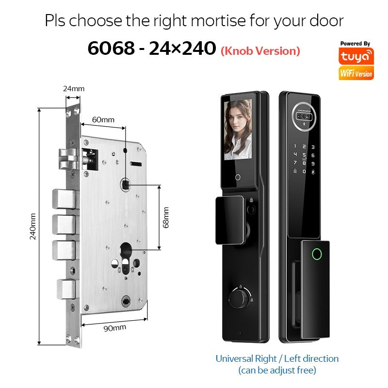 [New Arrival] 7 In 1 Tuya Smart Door Lock with Video Surveillance APP Remote Unlock Fully Automatic Fingerprint Digital Lock 3D Face Palm Unlock 6068 Security Door Lock