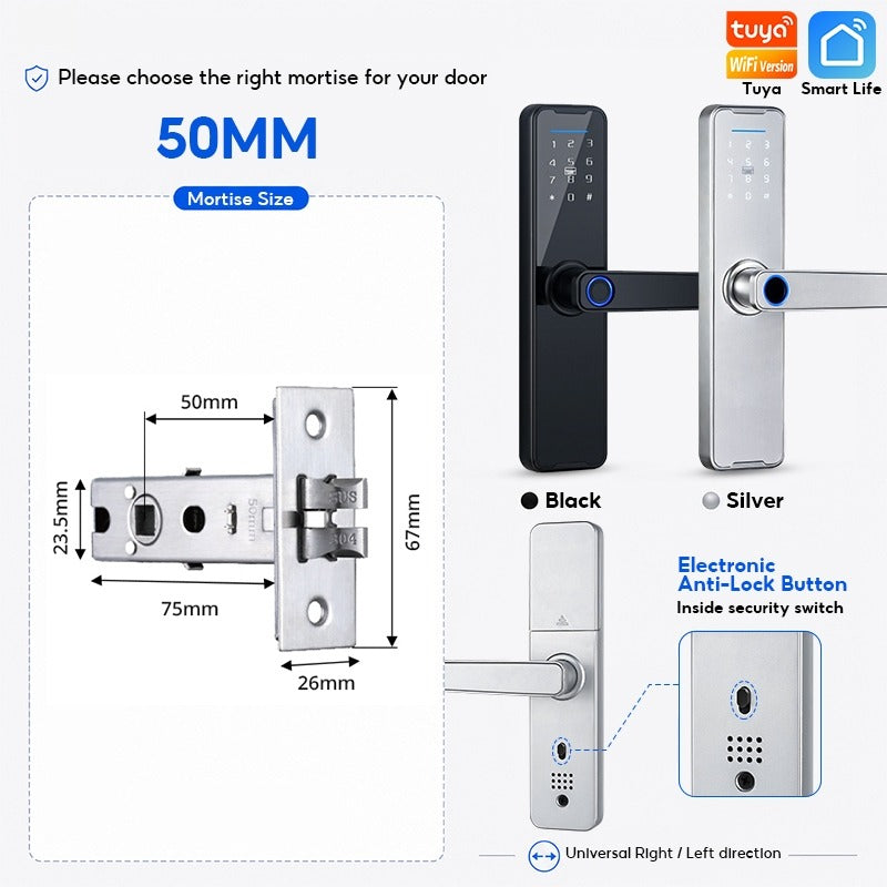 5 In 1 Tuya WiFi Smart Door Lock with Doorbell APP Remote Unlock Fingerprint Digital Lock Tombol Pintu Bilik Password Electronic Lock for Home Wooden Door