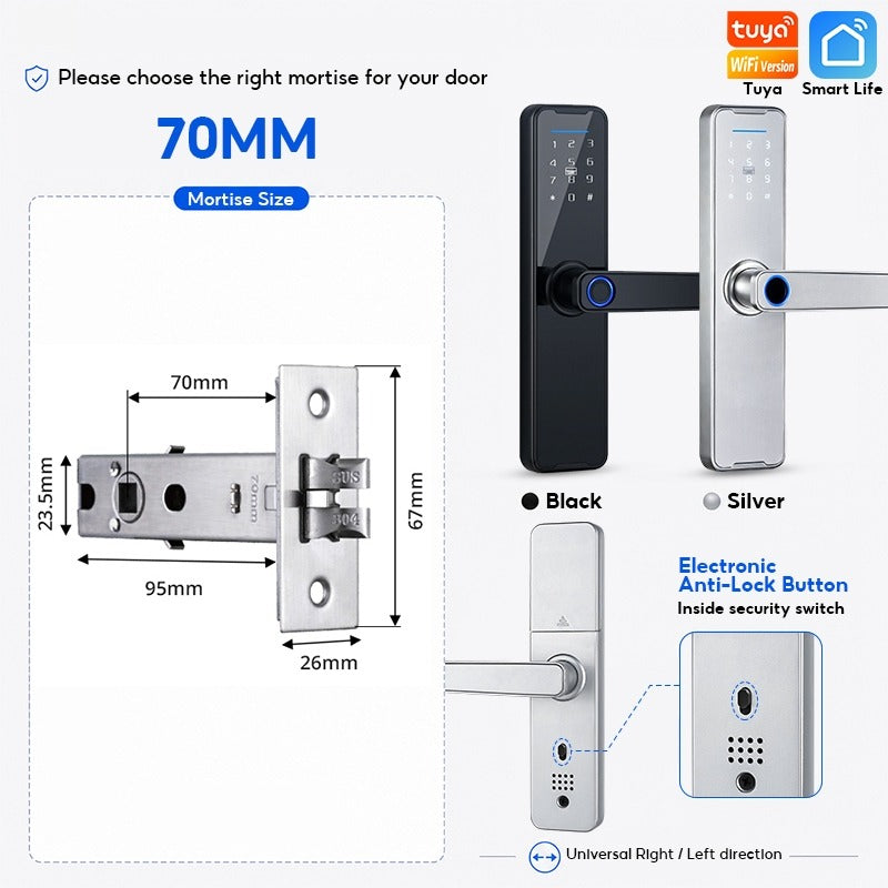 5 In 1 Tuya WiFi Smart Door Lock with Doorbell APP Remote Unlock Fingerprint Digital Lock Tombol Pintu Bilik Password Electronic Lock for Home Wooden Door