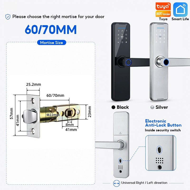 5 In 1 Tuya WiFi Smart Door Lock with Doorbell APP Remote Unlock Fingerprint Digital Lock Tombol Pintu Bilik Password Electronic Lock for Home Wooden Door