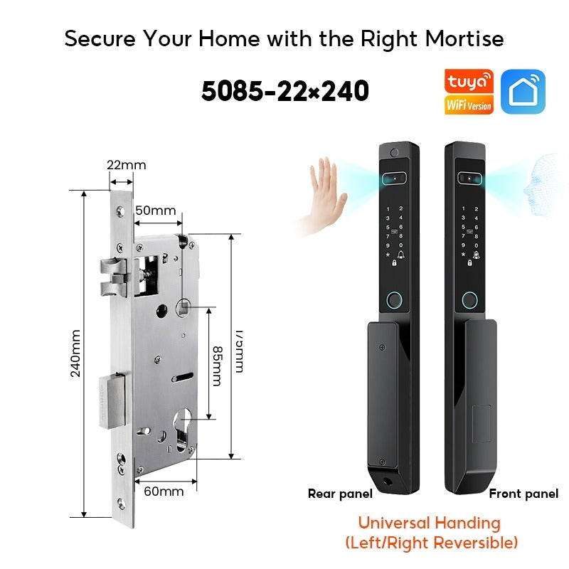 [New Grill Lock] 7 In 1 Tuya Smart Door Lock Fully Automatic Double Sided Lock 3D Face + Palm Recognition Waterproof Sliding Door Lock for Gate Door