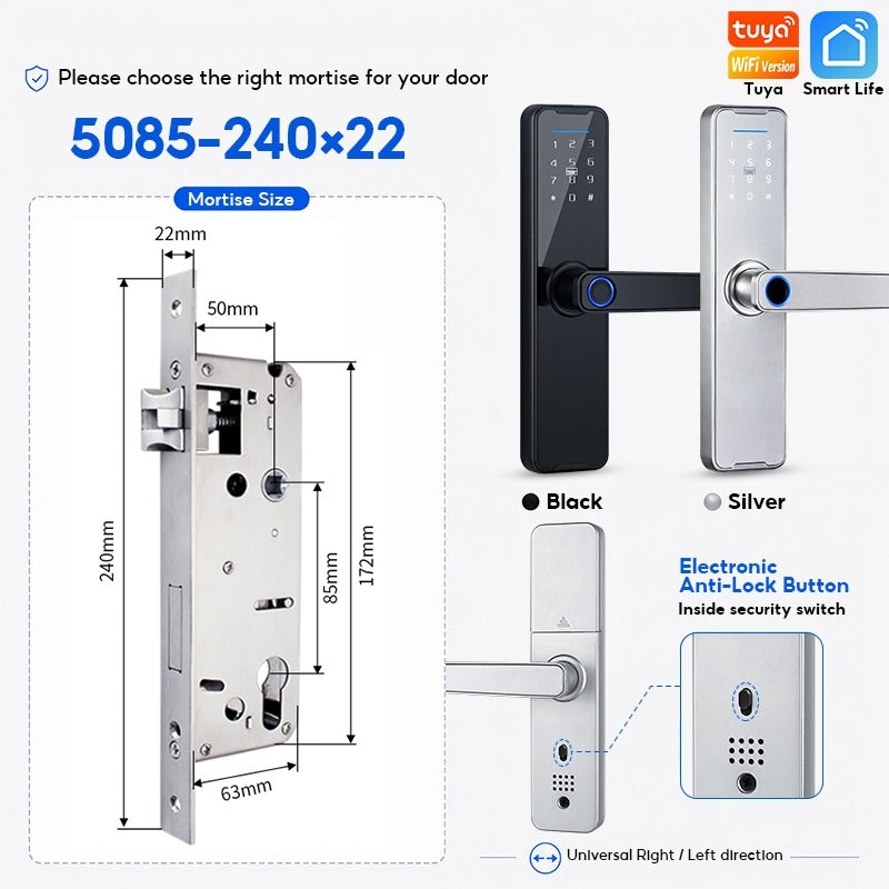 5 In 1 Tuya WiFi Smart Door Lock with Doorbell APP Remote Unlock Fingerprint Digital Lock Tombol Pintu Bilik Password Electronic Lock for Home Wooden Door