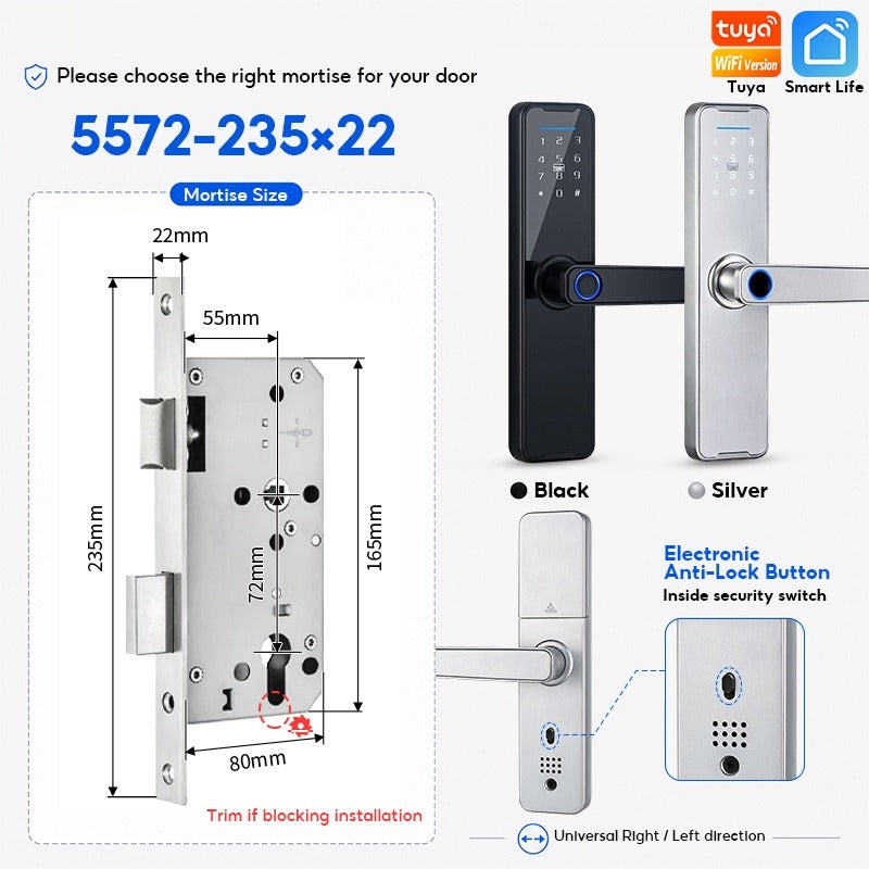 5 In 1 Tuya WiFi Smart Door Lock with Doorbell APP Remote Unlock Fingerprint Digital Lock Tombol Pintu Bilik Password Electronic Lock for Home Wooden Door