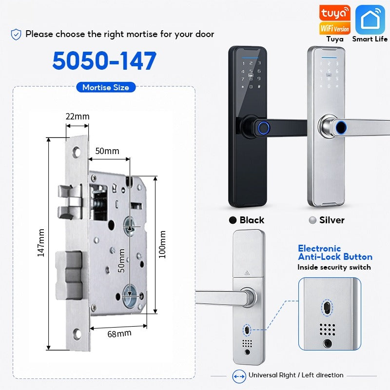 5 In 1 Tuya WiFi Smart Door Lock with Doorbell APP Remote Unlock Fingerprint Digital Lock Tombol Pintu Bilik Password Electronic Lock for Home Wooden Door