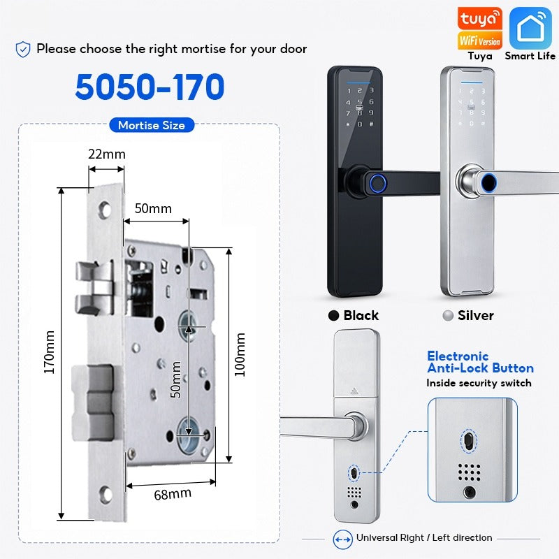 5 In 1 Tuya WiFi Smart Door Lock with Doorbell APP Remote Unlock Fingerprint Digital Lock Tombol Pintu Bilik Password Electronic Lock for Home Wooden Door