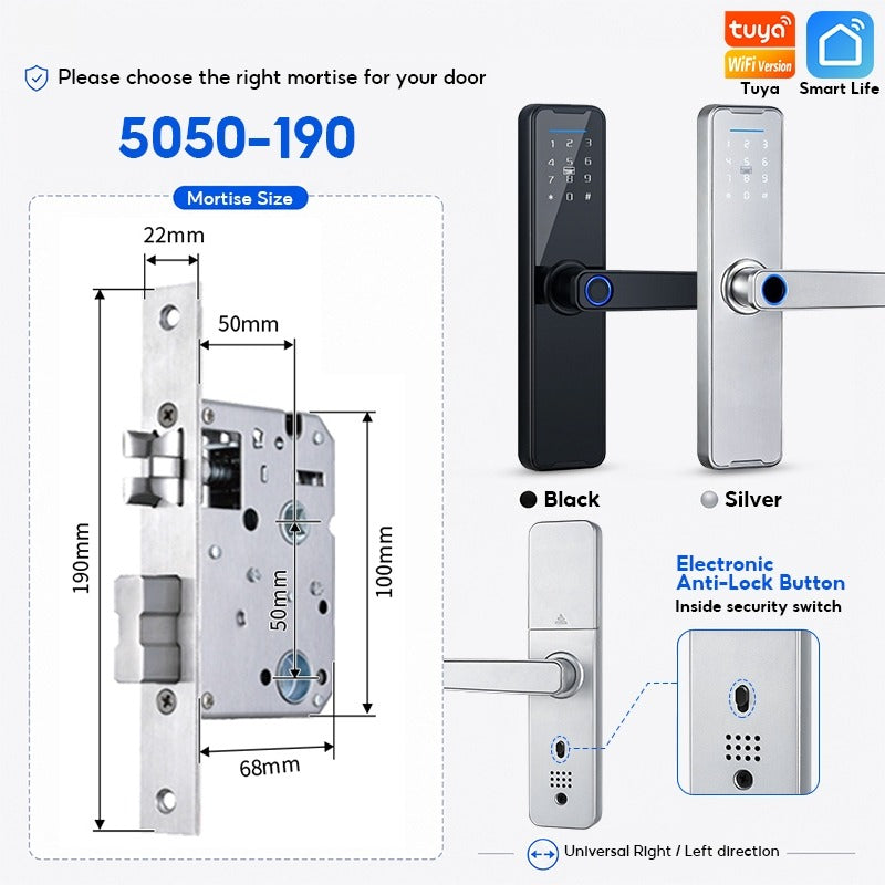 5 In 1 Tuya WiFi Smart Door Lock with Doorbell APP Remote Unlock Fingerprint Digital Lock Tombol Pintu Bilik Password Electronic Lock for Home Wooden Door