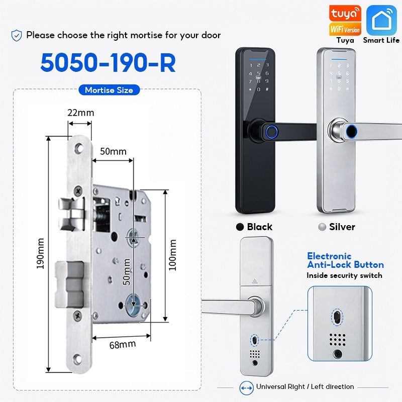 5 In 1 Tuya WiFi Smart Door Lock with Doorbell APP Remote Unlock Fingerprint Digital Lock Tombol Pintu Bilik Password Electronic Lock for Home Wooden Door