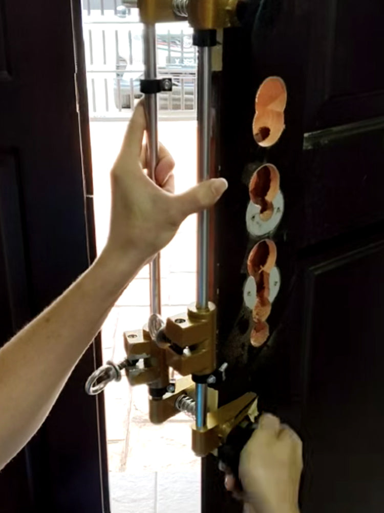Setting the drilling jig for smart lock installation